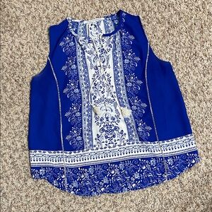 Collective Concepts Royal Blue and White Floral Blouse